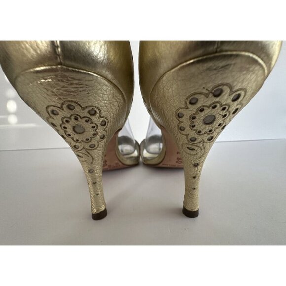 ANTONIO MELANI Wmn Strappy 3" Heel‎ Sandals 8.5M Gold Cutout Leather Glam Fairy - Picture 5 of 15